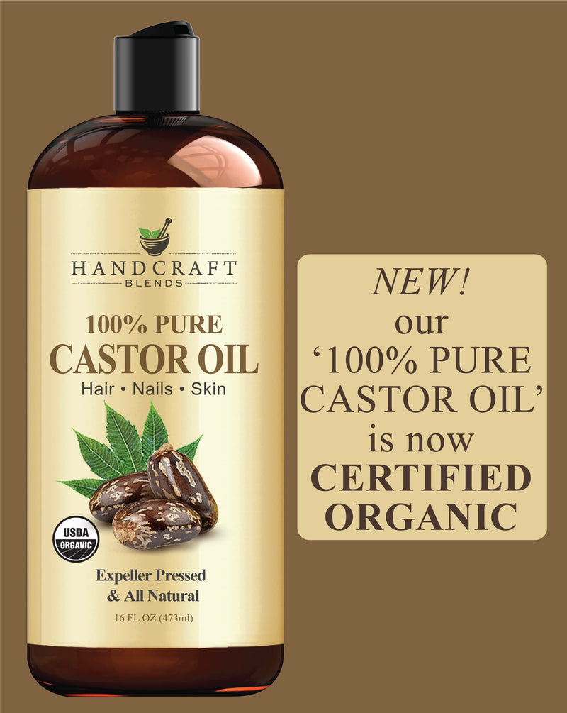 [Australia] - Handcraft Blends Organic Castor Oil - 16 Fl Oz - 100% Pure and Natural - Premium Grade Oil for Hair Growth, Eyelashes and Eyebrows - Carrier Oil - Hair and Body Oil - Expeller-Pressed and Hexane-Free Organic Castor 16 Fl Oz (Pack of 1) 