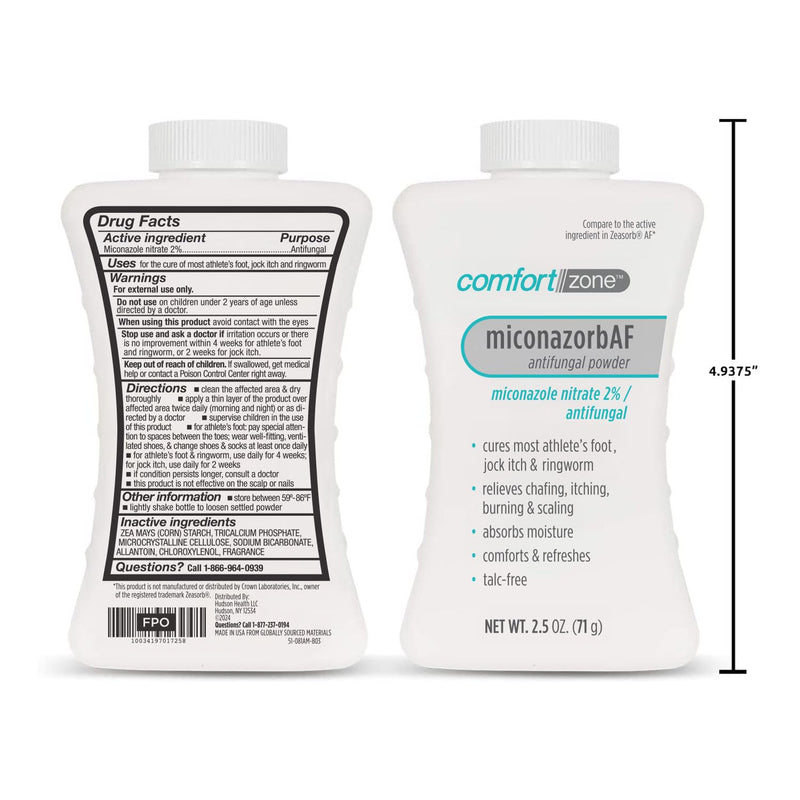Comfort Zone Miconazorb Antifungal Powder, Talc-Free, Miconazole Nitrate 2%, For Treatment Of Athlete's Foot, Jock Itch And Ringworm, 2.5oz (71g) (3 Pack) 2.5 Ounce (Pack of 3)