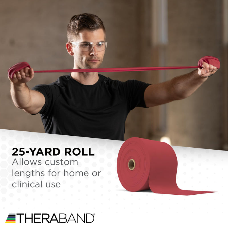 [Australia] - THERABAND Resistance Band 25 Yard Roll, Non-Latex Professional Elastic Stretch Bands for Upper & Lower Body Exercise Workouts, Physical Therapy, Lower Pilates, Flexibility, & Rehab, Dispenser Box Red - Medium 