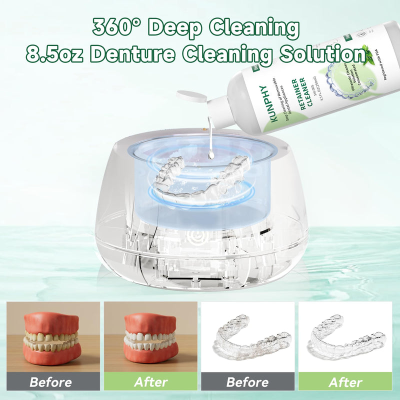 [Australia] - KUNPHY Ultrasonic Retainer Cleaner Solution Concentrate-Professional Cleaning of Retainers, Denture, Invisible Aligners, Mouth Guards, Night Guards, Remove Odors, Discoloration & Stains 8 oz(Mint) 8 Ounce 