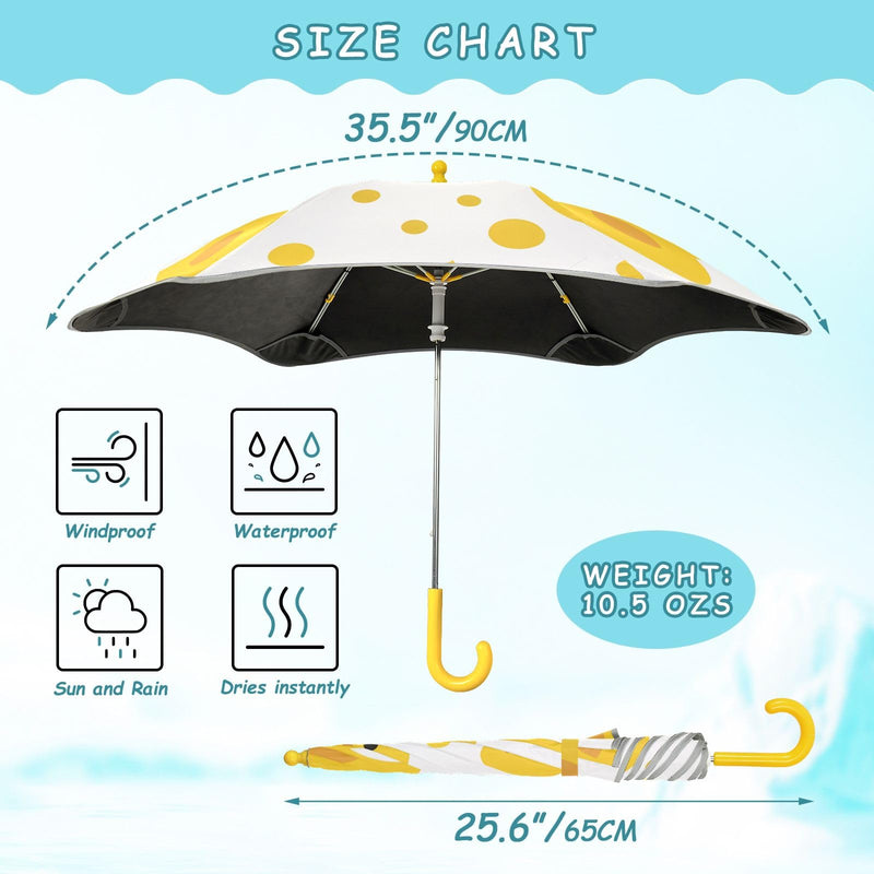 Strawberry White Flower Pattern Kids Umbrellas for Rain UV Protection Umbrellas Travel Portable Umbrella for Girls and Boys Yellow Duck