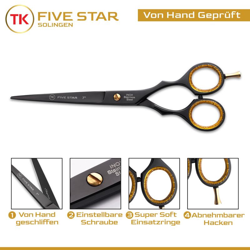 [Australia] - TK FIVE STAR SOLINGEN® Supra Premium 7" extra sharp hairdressing scissors hair cutting scissors for women men hairdressers and salons for fine and strong hair rustproof 7 inch titanium black 