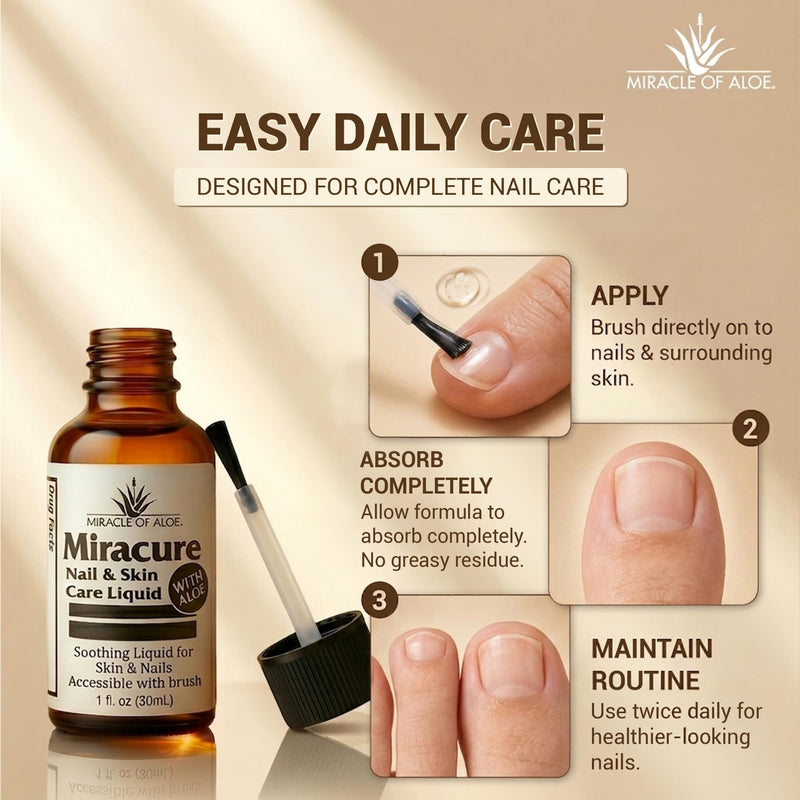 Miracle of Aloe’s UltraAloe Nail Care Liquid, 1 Oz, Brush Applicator | Aloe Based Foot Care For Fingernails, Toenails, Cuticles & Surrounding Skin, Toe Separators, Tea Tree Oil, Odor Control