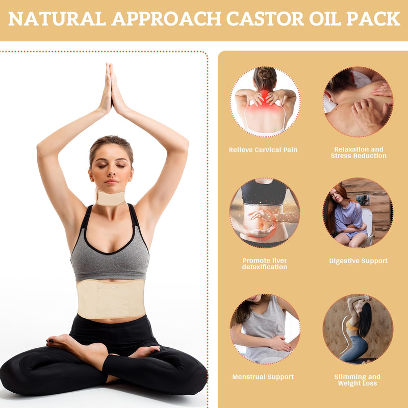 [Australia] - 4 PCs Castor Oil Wrap- Reusable Castor Oil Packs Kit Adjustable Elastic Castor Oil Cloth Safe Organic German Cotton Plus Size for Belly, Waist, Back and Neck Belly Pack 