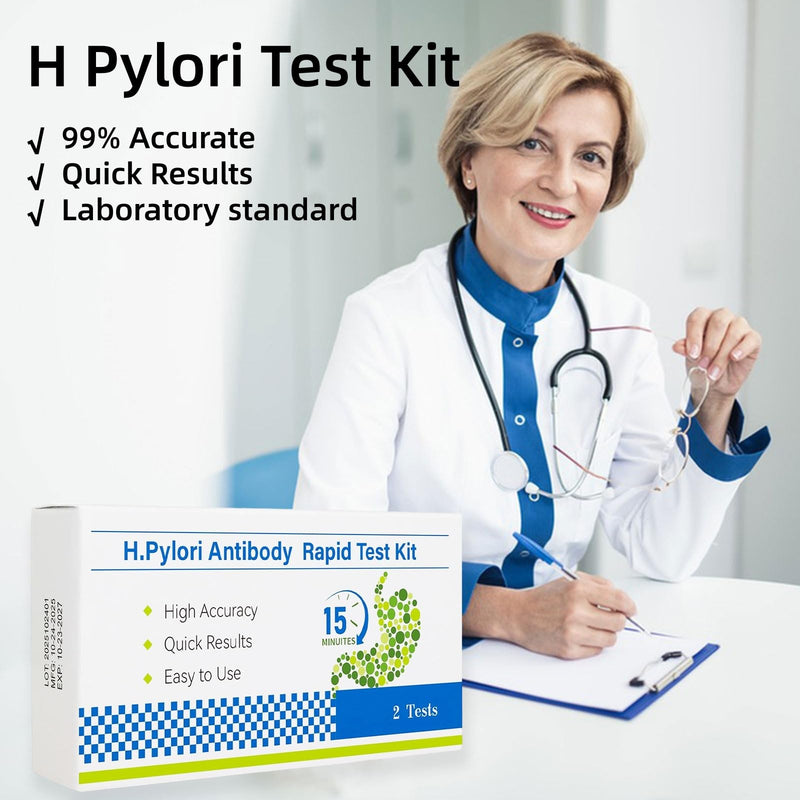 H Pylori Test Kit — 2 PCS | Self-Test with 99.9% Accurate Results in 10-15 Minutes, Helicobacter Pylori Treatment Easy to Read for Home Use