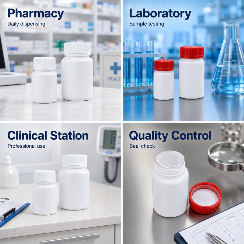 METAPACK 8 Pack 1.6 oz Food Grade Pill Bottles with Labels and Screw Caps | Opaque BPA-free HDPE construction with aluminum foil liners; ideal for tablets, capsules, vitamins, supplements and powders. White 1.6oz/50ml
