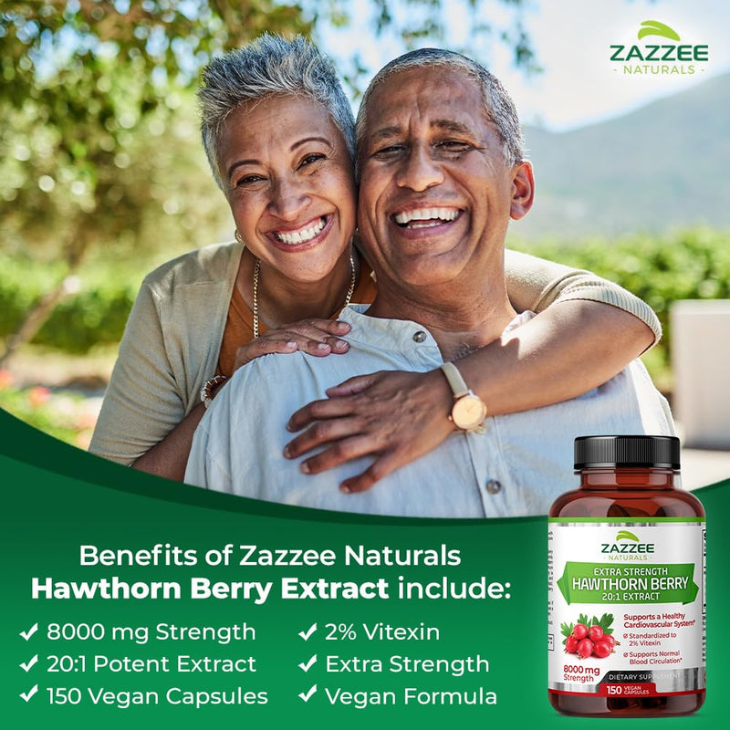 [Australia] - Zazzee Extra Strength Hawthorn Berry 20:1 Extract, 8000 mg Strength, 2% Vitexin, 150 Vegan Capsules, 5 Month Supply, Concentrated and Standardized Potent 20X Extract, Non-GMO and All-Natural 