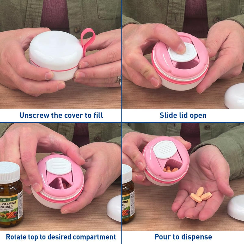 Ezy Dose Mini Vitamin Organizer, Multi Compartments, White & Pink, Small | Portable and Compact Design, Easy Access Sliding Pill Dispenser, Supplement Organizer with Anti-Mix Design, Travel Friendly White and Pink/Small