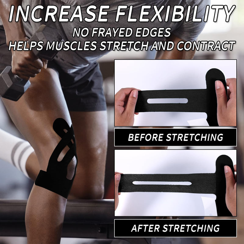20pcs Precut Kinesiology Tape for Knees, Breathable & Waterproof Knee Support Stickers for Knee Comfort, Stability & Muscle Support Patches, Latex-Free Elastic Athletic Tape Strips (Black)