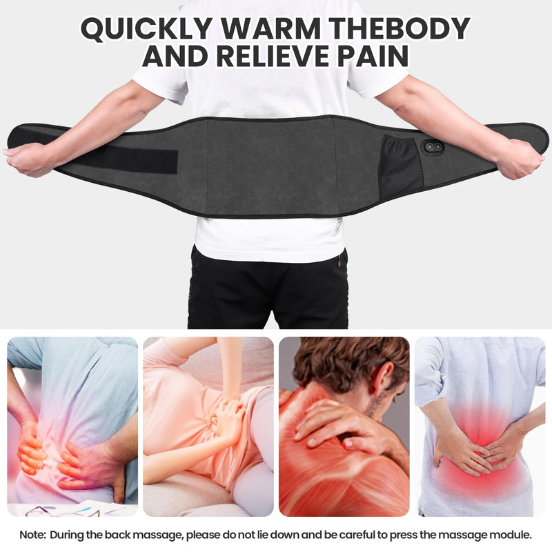 [Australia] - Arlierss Graphene Heat Belt Back with 5000 mAh Battery, Electric Heating Pad with Automatic Shut-Off, Belt Adjustable Straps Heating Belt with 3 Heating Levels & 3 Massage Modes for Pain Relief 002 (Heating + Massage) 