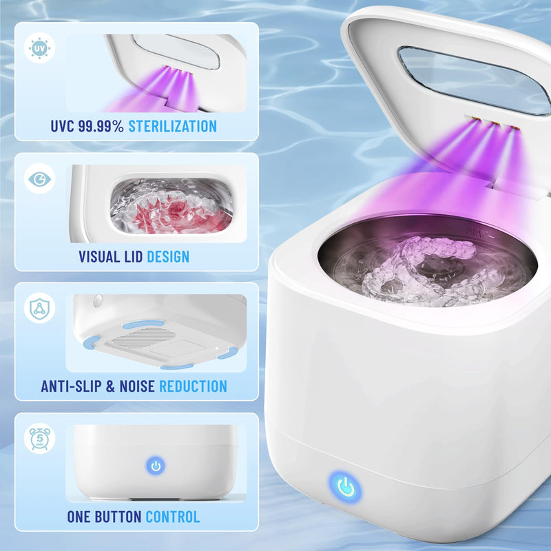 [Australia] - Sonolab Ultrasonic Retainer Cleaner Machine with Removable Tank and Cleaning Tablets, 45kHz Sonic Dental Cleaning Pod, 240ml Large Capacity Ultrasonic UV Cleaner for Dentures, Aligners, Mouth Guards 
