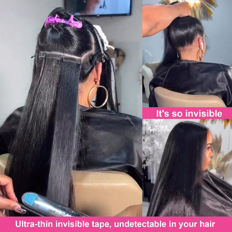 Tape in Hair Extensions Human Hair Kinky Straight Invisible Tape ins Hair Extensions Real Human Hair for Black Women 3c 4a Yaki Straight Tape Extensions 20pcs 16 Inch Kinky Straight 20pcs