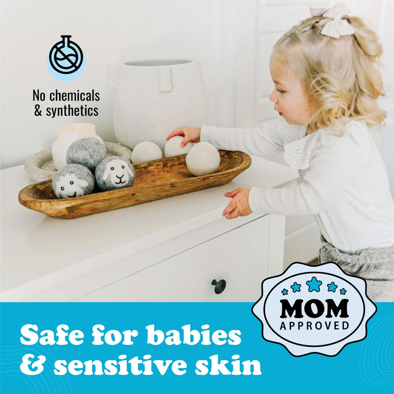 [Australia] - Wool Dryer Balls - Smart Sheep 6-Pack - XL Premium Natural Fabric Softener Award-Winning - Wool Balls Replaces Dryer Sheets - Wool Balls for Dryer - Laundry Balls for Dryer White 