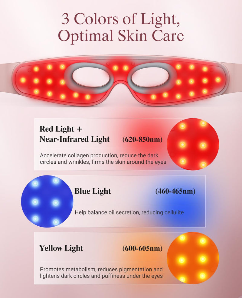 Red Light Therapy for Eyes, Wireless Under-Eye Red Light Therapy Mask with Timing Function, 3 Modes for Eyes Bags, Dark Circles, Fine Lines, Rechargeable Home Skincare Eye Mask