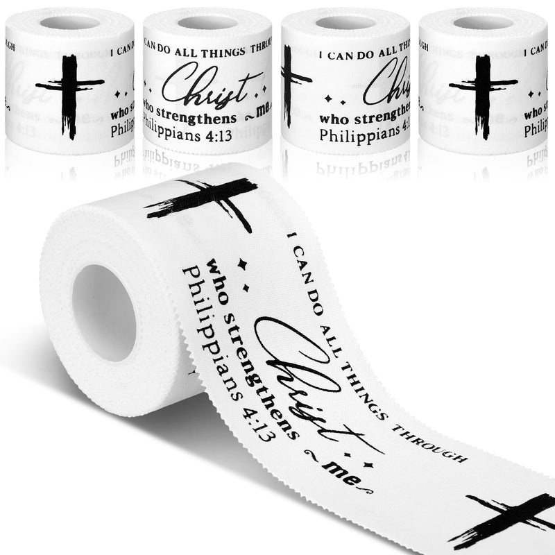 Geiserailie 4 Rolls Christian Cross Athletic Tape Gifts Bulk 2 in x 23 ft Cotton Religious Sport Wrist Tapes Baseball Hockey Football Gymnastics Volleyball Adhesive Ankle Finger Knee Wrap, White