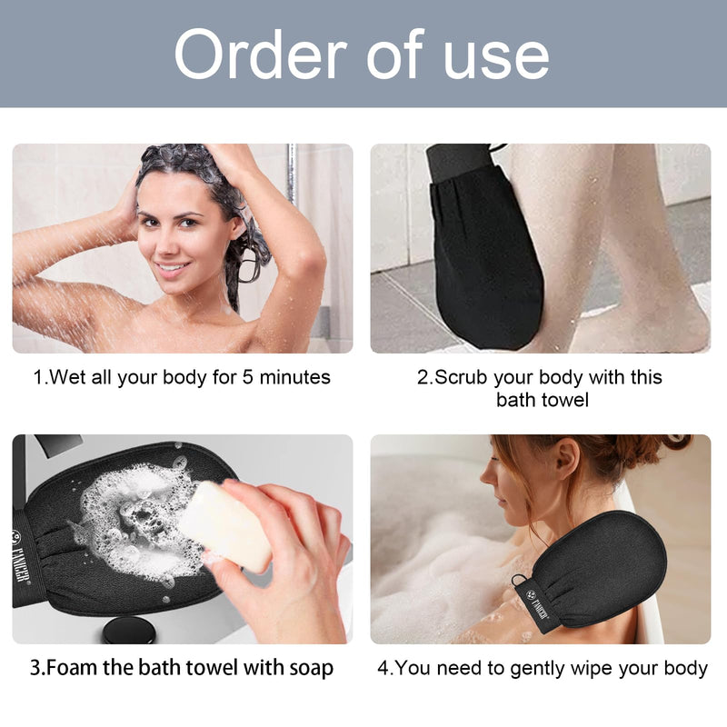 [Australia] - Pack of 2 Exfoliating Gloves, Gentle Effective Peeling, Peeling Gloves, Exfoliating Gloves for Bath, Gloves for Body and Face for Men and Women (Black) 