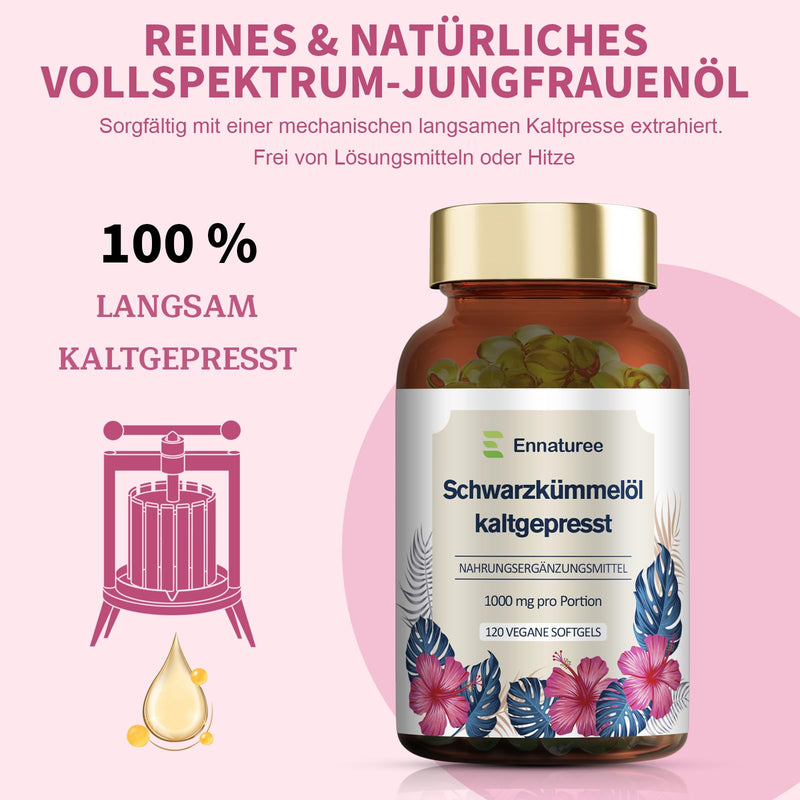 [Australia] - Black cumin oil capsules with vitamin E Natural and cold pressed Black cumin oil 1000mg per daily dose High dosage Vegan 120 capsules German premium quality 