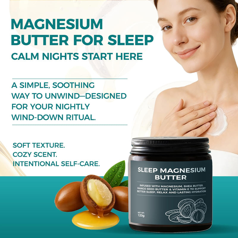 Magnesium Butter for Sleep, Deep Winter Nighttime Magnesium Body Cream with with Shea & Mango Seed Butter, Magnesium, Vitamin E and Natural Essential Oils for Relaxation(1 PC) 1 Pc