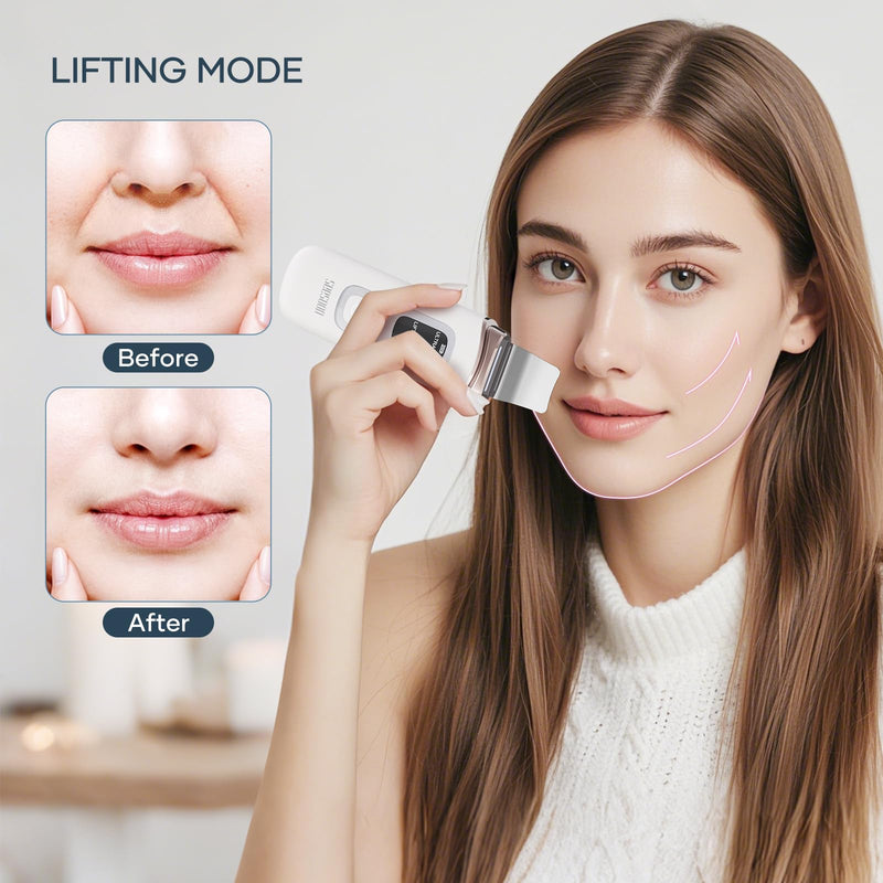 [Australia] - 4 in1 Facial Skincare Scrubber,Skin Scrubber Face Spatula - Blackhead Remover with 4 Modes, Pore Extractor Face Spatula Deep Cleansing for Facial Skincare LCD Display, IPX7 Waterproof-Purple-White white 