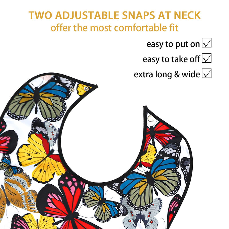 [Australia] - 3 Pack Adult Bibs for Women, Reusable Adult Bibs for Eating with Optional Crumb Catcher, Waterproof Washable Dining Clothing Protector, Gifts for Women/Mom Flower Butterfly Pink Flower 