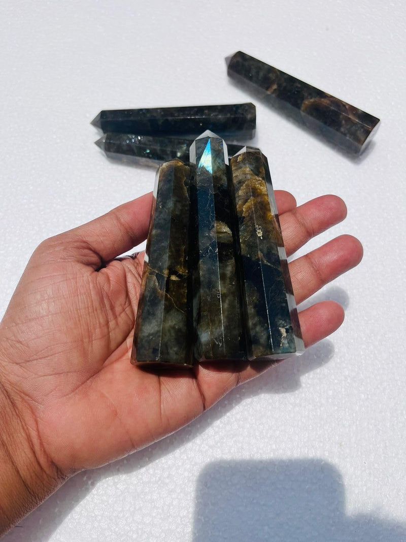 3Pcs Set Flashy Labradorite Point, Labradorite Obelisk, Labradorite Tower, Labradorite Crystal Point, Crystal Labradorite Wand, 3-4inches
