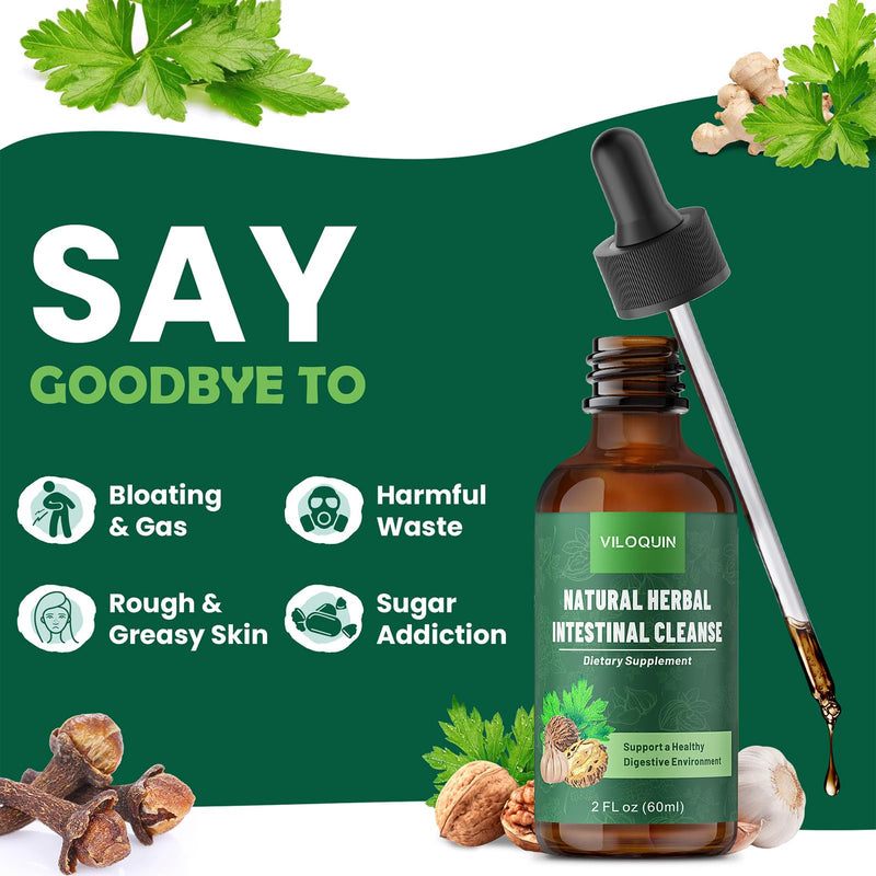 [Australia] - Gut Cleanse Detox Liquid, Natural Herbal Intestinal Support with Oil of Oregano, Wormwood, Black Walnut, Clove, Garlic, 2 fl oz 