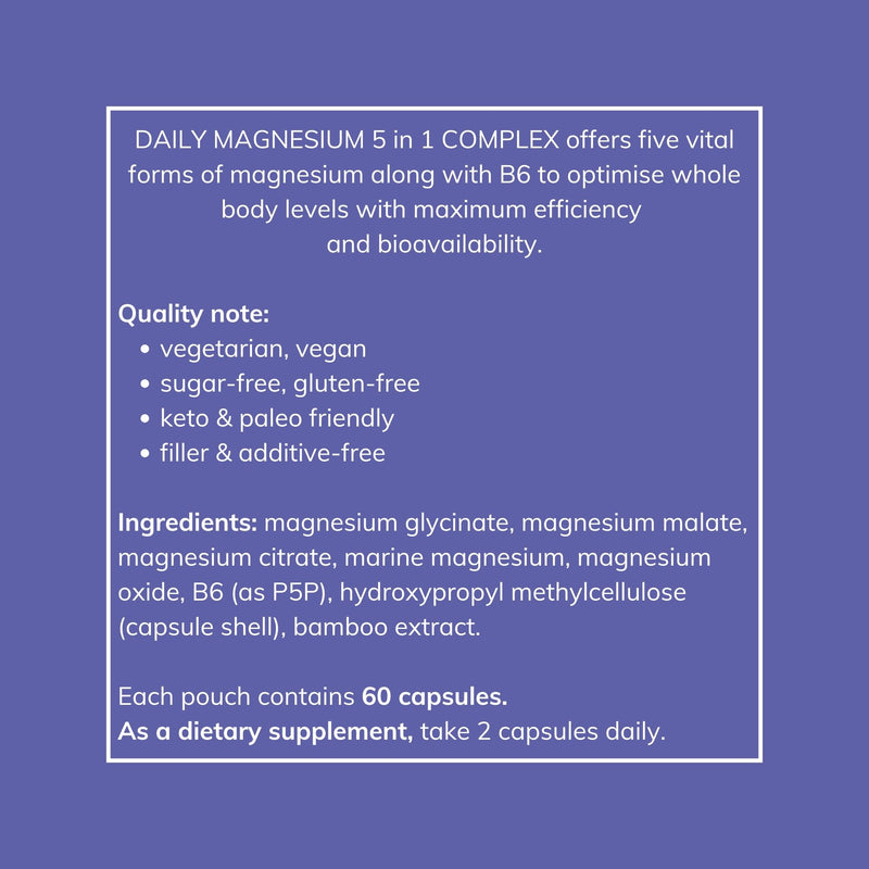 Magnesium Glycinate Supplements | Magnesium Supplements 5-in-1 with Bisglycinate, Citrate, Malate, Marine, Oxide, Vitamine B6 | High Strength Complex Sleep, Cramp, Stress, Anxiety Health Supplemet, 60