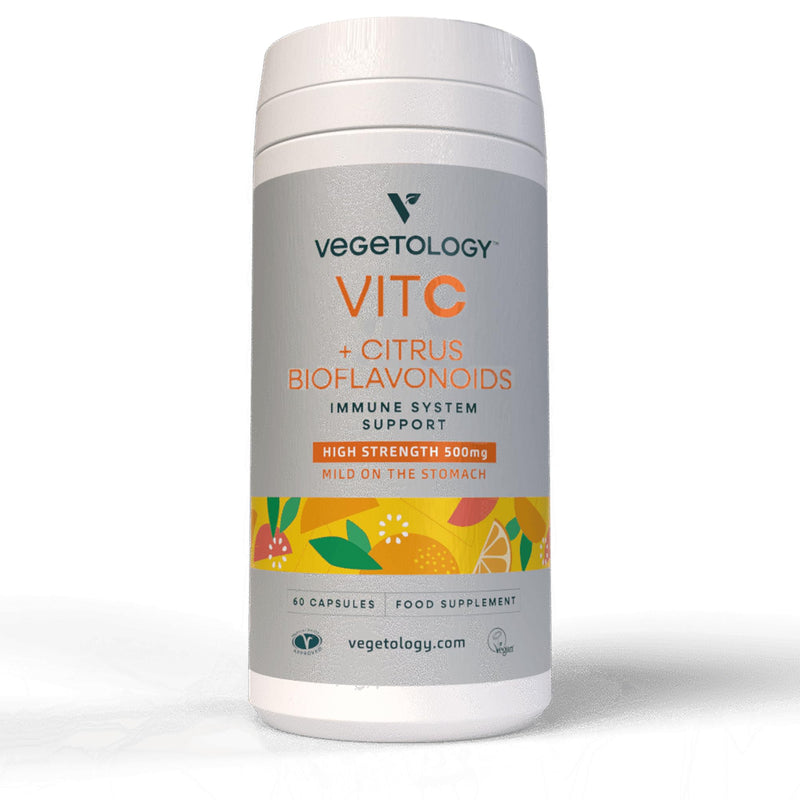 Vegetology Vitamin C Capsules High Strength, 500mg, Gentle Absorption, Sustainably Synthesised, Collagen & Metabolic Support, Vegan, Non GMO