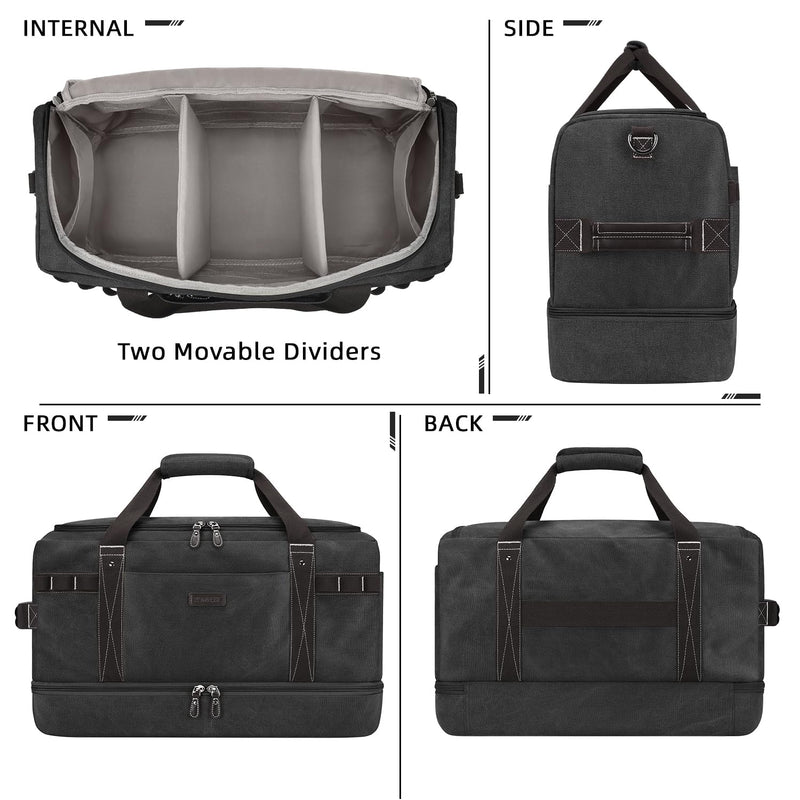 ZOMFELT Travel Duffle Bag for Men Women, Waterproof Canvas Overnight Duffel Bag with Removable Dividers & Shoe Compartment