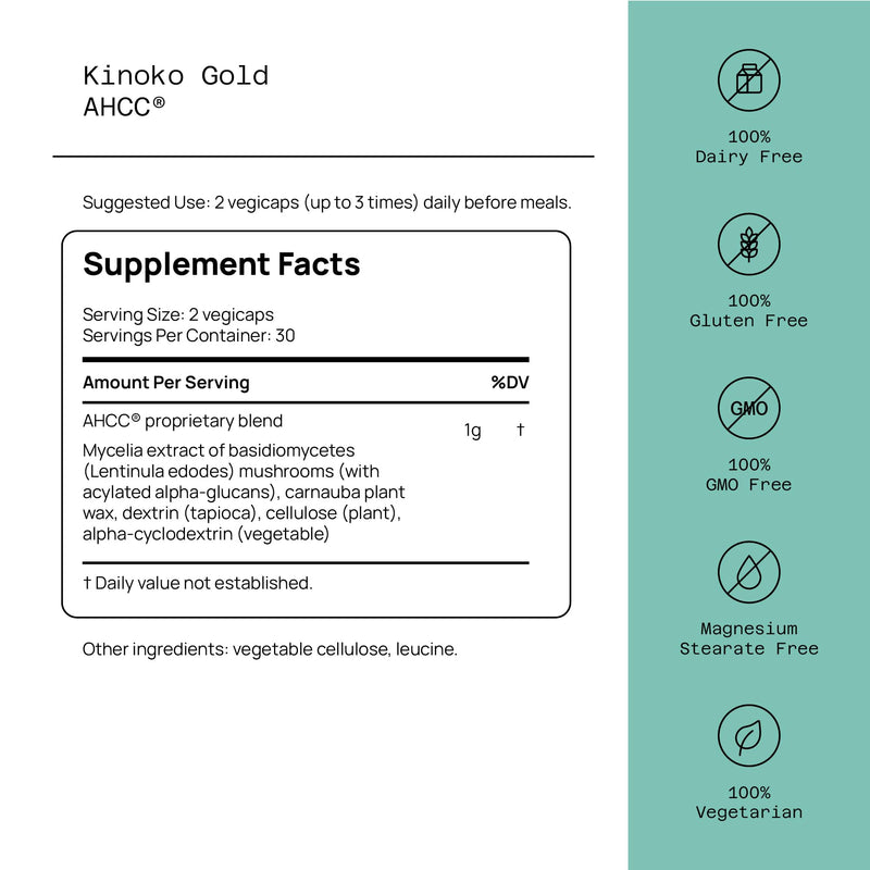 [Australia] - Quality of Life Premium Kinoko Gold AHCC Supplement, 500 mg per Capsule, Supports Immune Health, Liver Function, Maintains Natural Killer Cell Activity & Enhances Cytokine Production, 60 Veg Capsules 1 