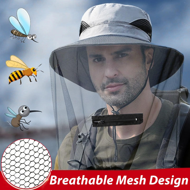 [Australia] - ITYOOS 1 piece beekeeper hat with veil men's beekeeper hat mosquito net hat gray sun hat with removable mosquito head net hat fishing hat wide brim sun protection bee protection mosquito protection sun hat 
