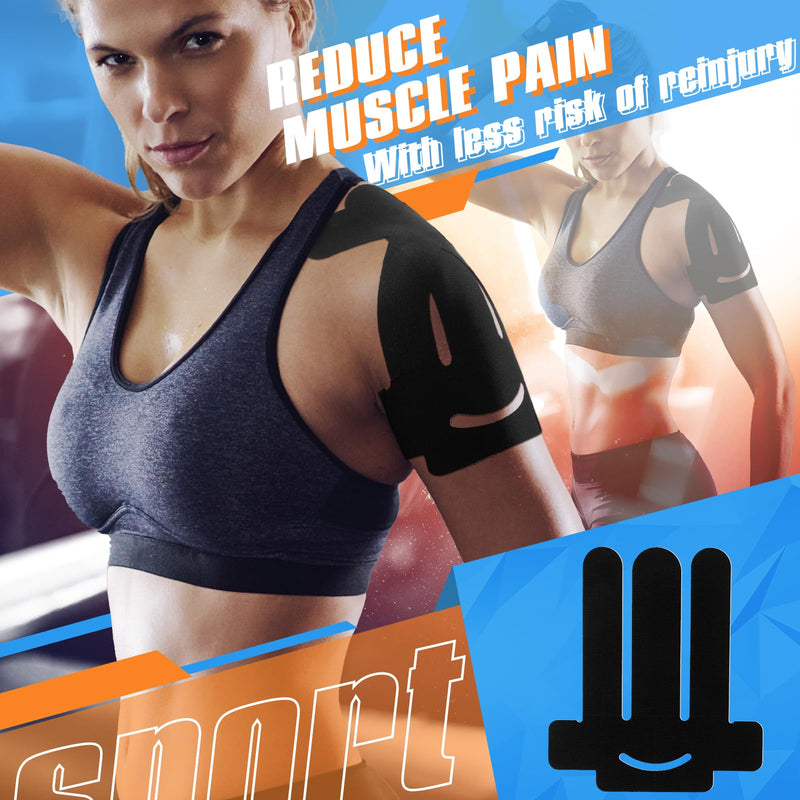 Geiserailie 20 Count Kinesiology Tape for Shoulder Pain Relief Pre Cut Sports Waterproof Breathable Enhance Elastic Kinesiology Athletic Tape for Shoulder Support and Muscle Sports Marathon(Black) Black