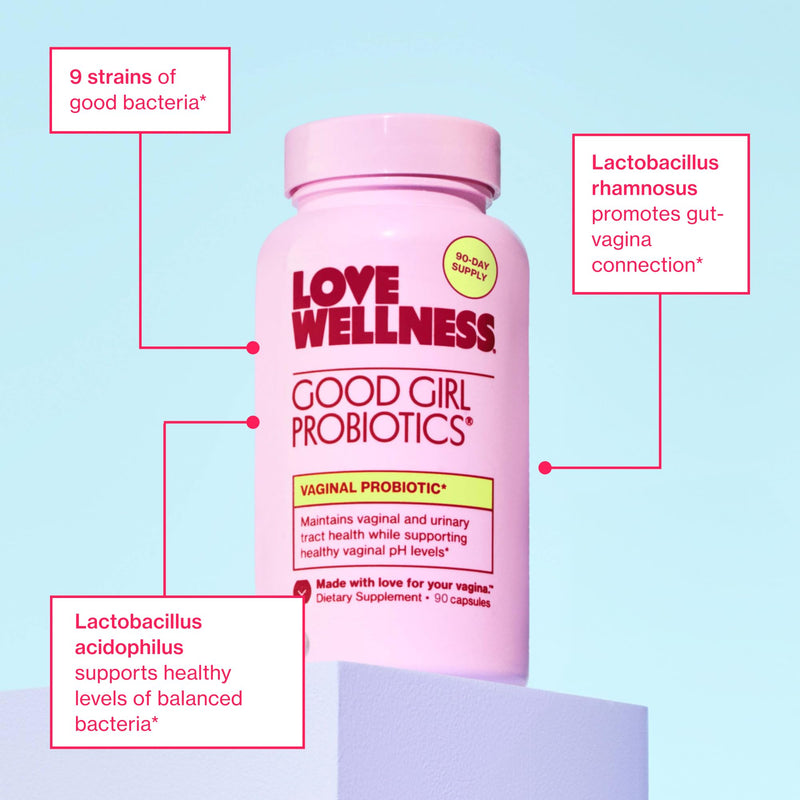 Love Wellness Good Girl Vaginal Probiotics | 9-Strain | 90-Day Supply | 9-strain probiotic, Dietary supplement, Gluten-free, Easy to take, 90 capsules 90 Count (Pack of 1)