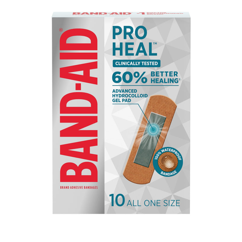 Band-Aid Brand Pro Heal Adhesive Bandages with Hydrocolloid Gel Pad, Clinically Tested Waterproof Bandages, Better Healing of Minor Wounds, Sterile First Aid Bandages, All One Size, 10 ct 10 Count (Pack of 1) Regular