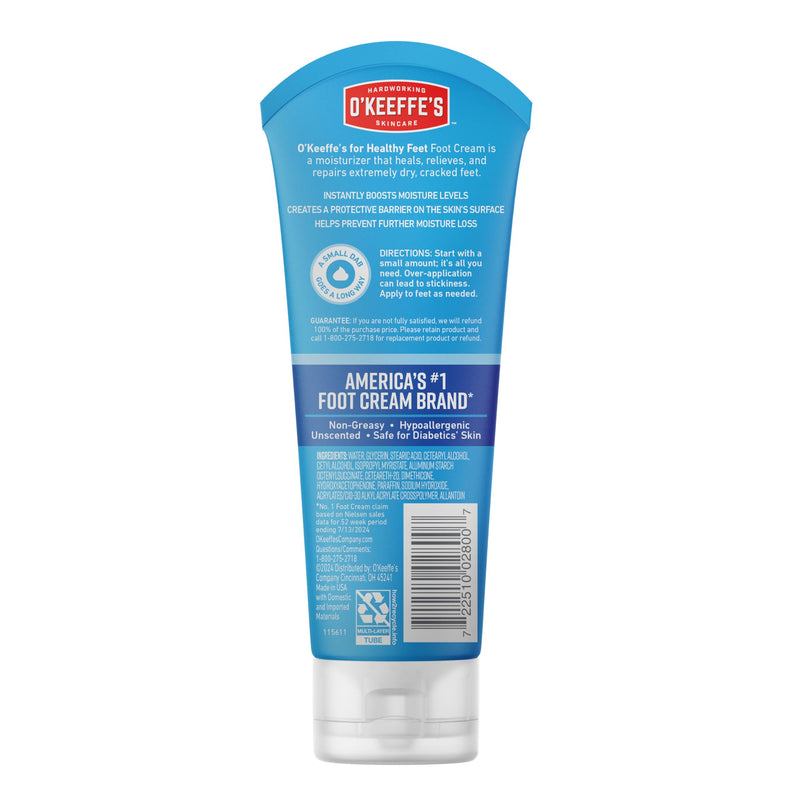 O'Keeffe's for Healthy Feet Foot Cream - 3 oz Tube (2 Pack) - Guaranteed Relief for Extremely Cracked, Dry Feet, Repairing Skincare, Instantly Boosts and Retains Moisture Levels 3 Ounce (Pack of 2)