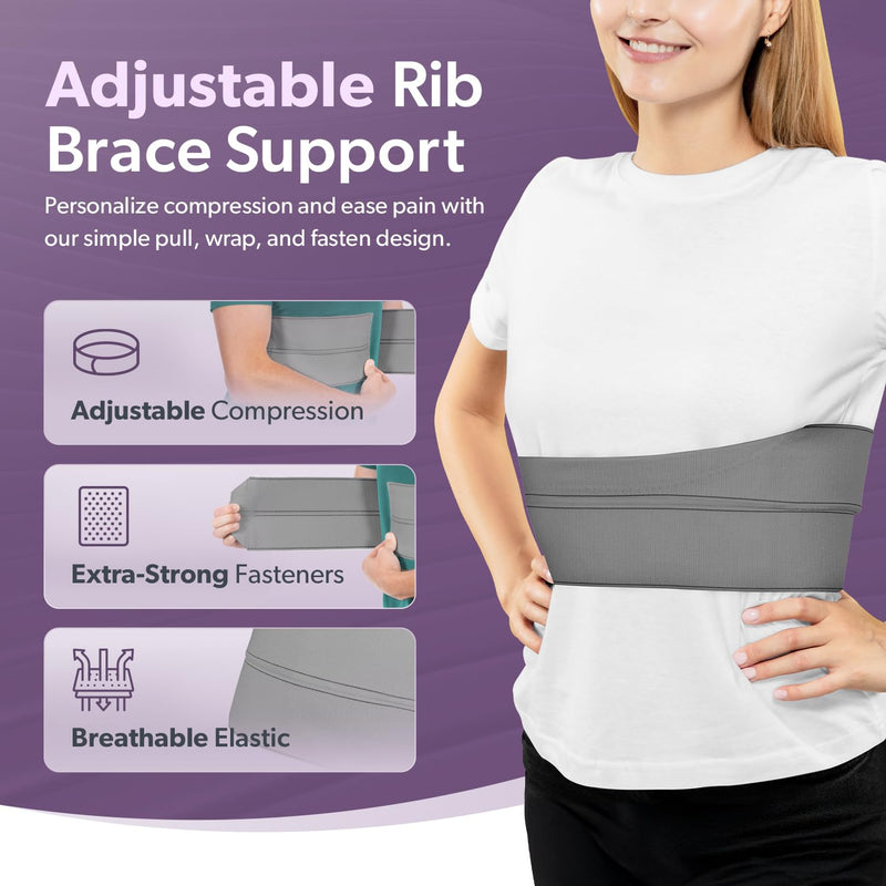 BraceAbility Broken Rib Brace for Women and Men - Rib Protector Compression Wrap, Chest Support Belt for Bruised, Fractured, Dislocated Ribs, Costochondritis Relief, Sternum Brace (Female - Gray) Universal Female