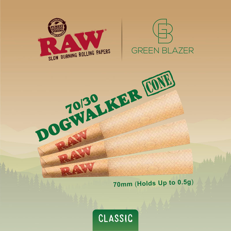 [Australia] - RAW Cones Single Size Dogwalker: 50 Pack - Mini Pre Rolled Cones Shorter Than 1 1/4 Size (70/30) Classic Rolling Papers & Tips, 70mm 