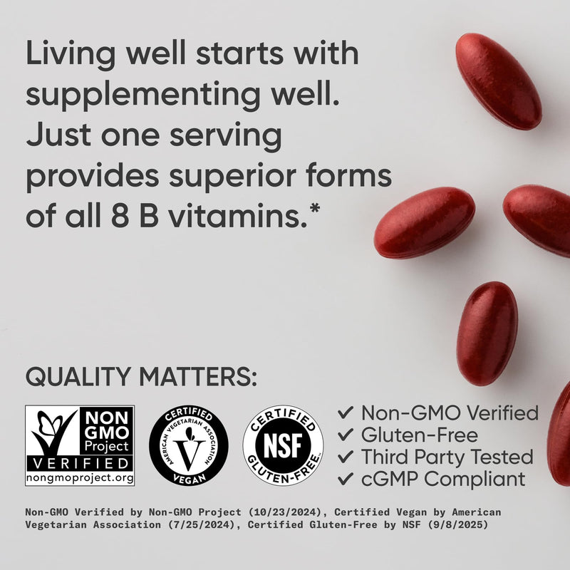 Sports Research® Vitamin B-Complex, 120 Count Plantgels™ | Full Spectrum of B Vitamins with Methylated B12 & Folate - Gluten Free · Plant-Based · Non-GMO · Vegan-Friendly Formula 120 Count (Pack of 1)