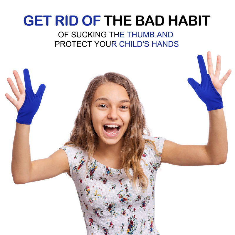 [Australia] - Jiuguva 4 Pcs Thumb Sucking Guard Gloves Kids Stop Thumb Sucking Finger Chewy Breathable Gloves for Ages 8-12 Black, Blue 