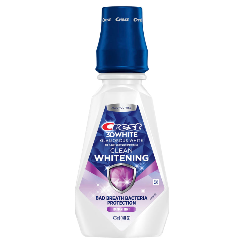 Crest 3D White Glamorous White Alcohol Free Multi-Care Whitening Mouthwash, Hydrogen Peroxide Mouthwash, Arctic Mint, 16 fl oz (473 mL) - Pack of 4, Crest Mouthwash 16 Fl Oz (Pack of 4)