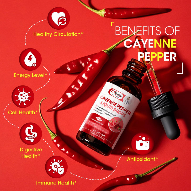 [Australia] - Cayenne Pepper Drops Supplement Liquid,with Hawthorn,Beet,Ginseng,Centella Asiatica,Grape,Turmeric for Energy,Circulation Original 2 Fl Oz (Pack of 1) 