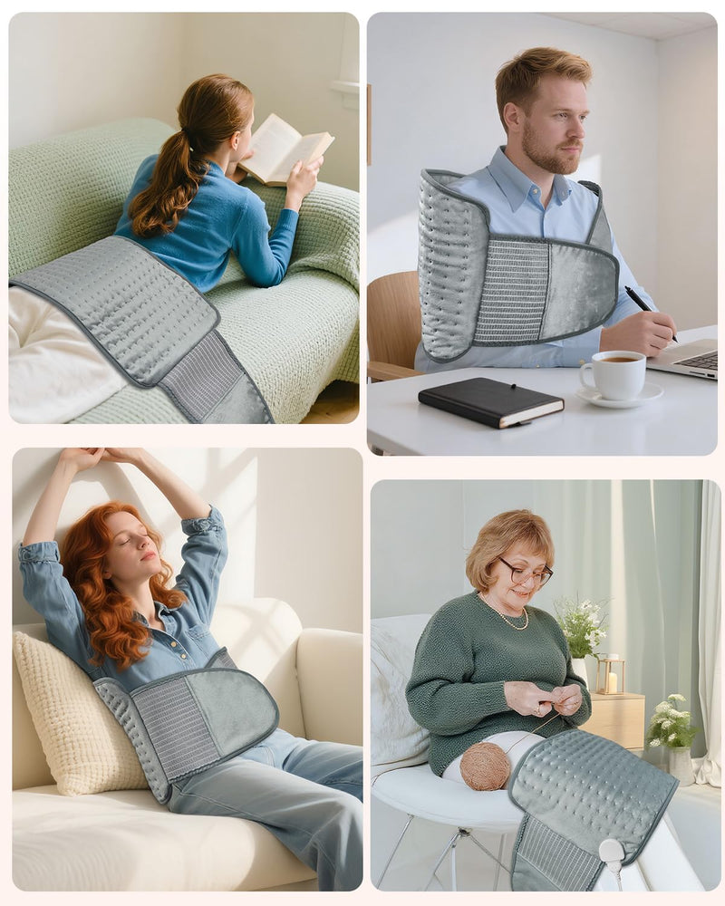 Electric Heating Pad for Back with Adjustable Belt, Moist Heat for Cramps | 12"X24"+26" Large Size, Hands-Free Wear, 6 Heat Levels, 4 Timers, Auto Shut Off, Machine Washable, Gift For Women & Men
