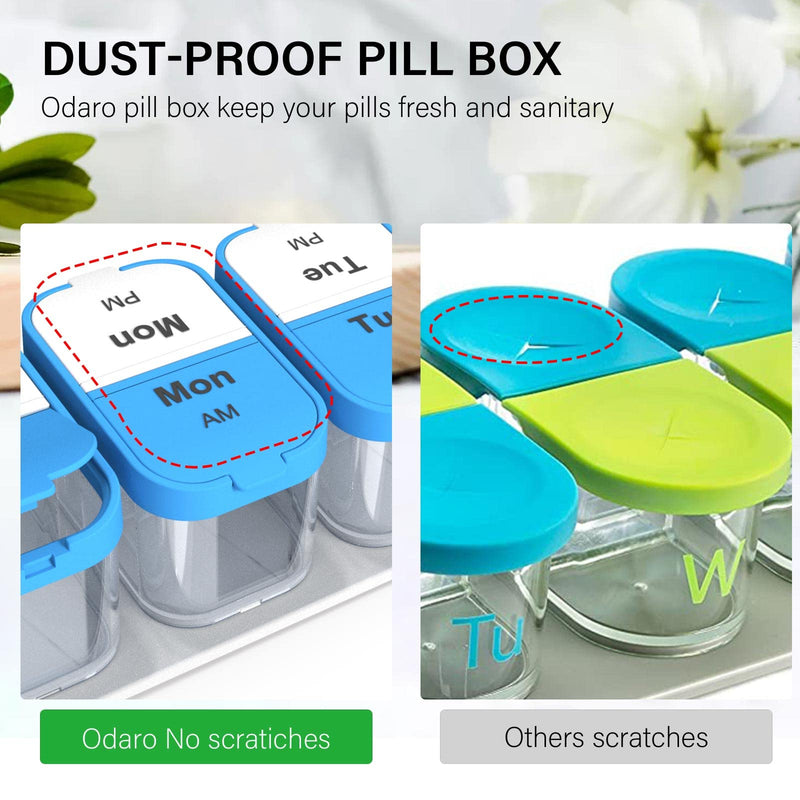 Odaro Extra Large Weekly Pill Organizer 7 Day AM PM, Blue | XL Jumbo Medicine Pill Box 2 Times A Day, Holds Daily Medicine Vitamin & Supplements, Big Font，Removable Slots, Easy Open