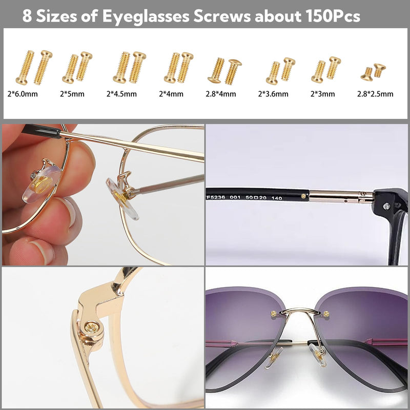 [Australia] - Gold Eyeglass Repair Tool Kit Eye Glass Repair Kit Eye Glasses Repairing Screwdriver Set with Eyeglass Screws, Nose Pads, Small Screwdriver, Tweezers for Glasses Sunglasses Watch Clock Repair 