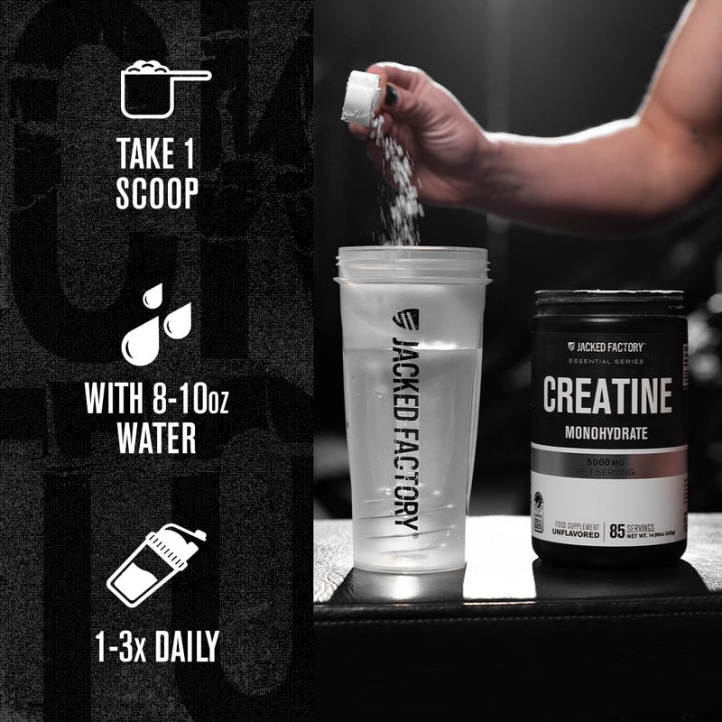 Jacked Factory Creatine Monohydrate 425g - 5g Creatine Powder per Serving, Informed Choice Certified - Increased Physical Performance* & Resistance Training Effects** - 85 Servings, Unflavoured 85 Servings (Pack of 1)