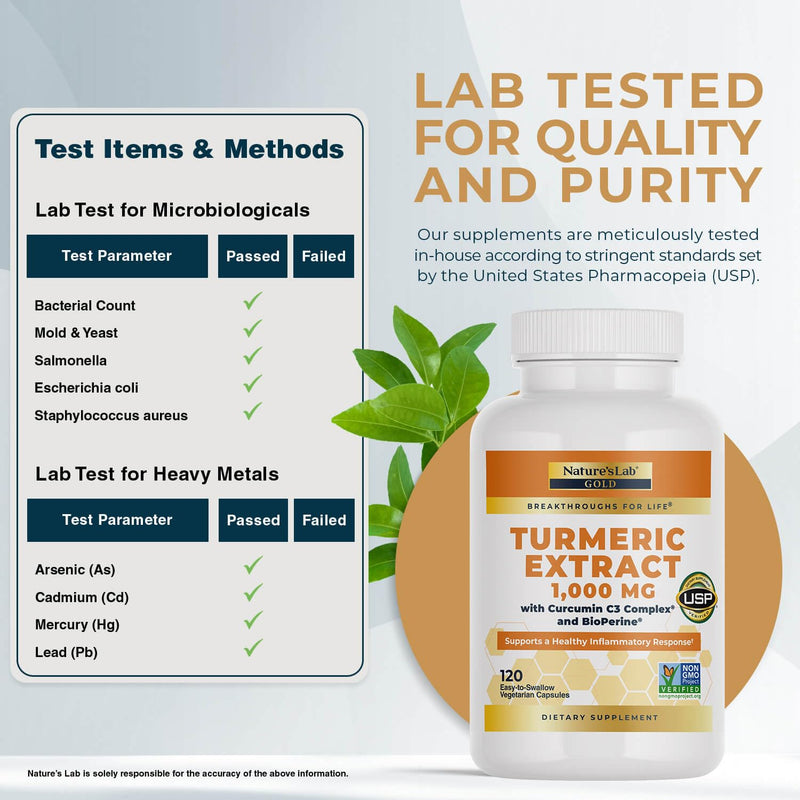 [Australia] - Nature's Lab Turmeric Curcumin C3 Complex 1000mg - Turmeric Extract 1000mg & BioPerine 5mg Standardized to 95%, Promotes Cardiovascular, Immune, Joint, Skin Health - 120 Capsules (60 Day Supply) 