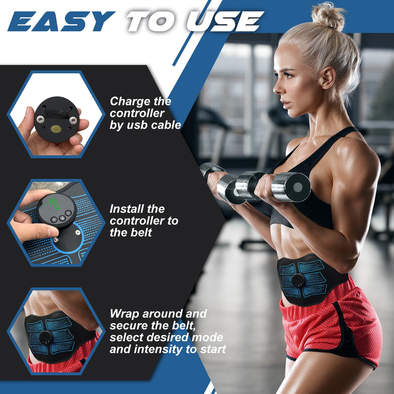 FDA Cleared - MHD TENS Muscle Stimulator - Dual TENS & PMS Functions, 12 Programs for Easy Abs Muscle Stimulation and Activation, Home Gym Use Blue