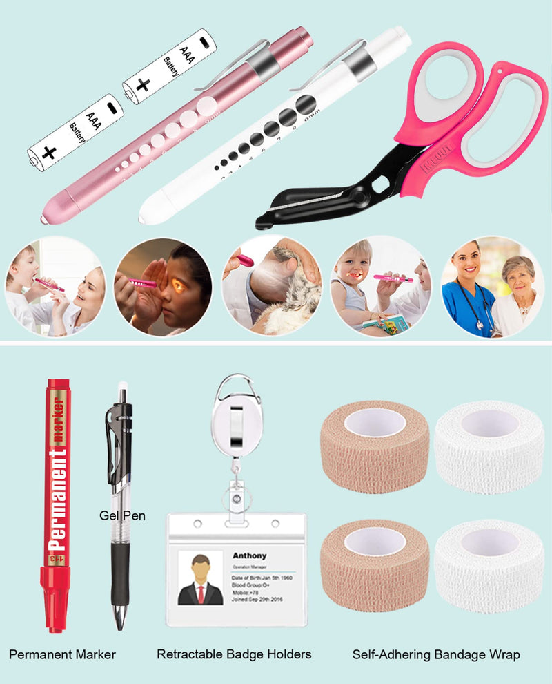 [Australia] - MEUUT 15 pcs Stethoscope Case Kits, Perfect Nurse Gift Include Stethoscope Case, Medical Scissors, Penlights with Batteries, Bandage Wraps, Badge Holders for Nurse Accessories for Work Raspberry 