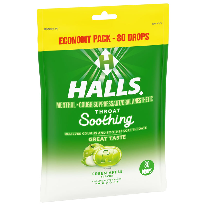 [Australia] - Halls Throat Soothing Green Apple Cough Drops, Economy Pack, 80 Drops 