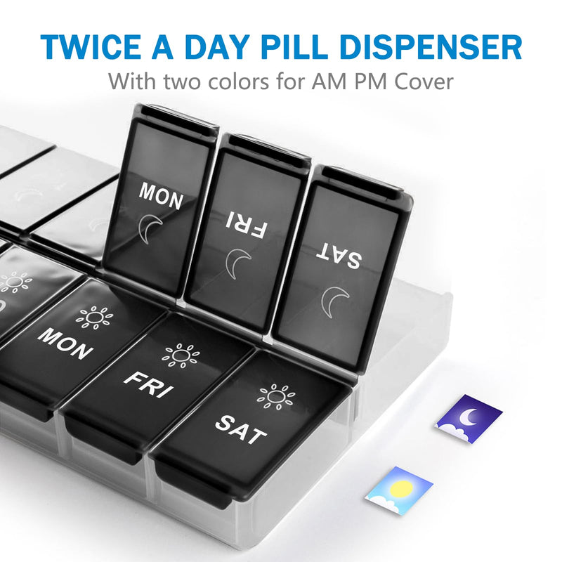 Mossime XL Pill Organizer 2 Times a Day, 7 Day Am Pm Weekly Pill Box | 2 Times a Day, 7 Day Pill Box Am Pm, 14 Compartments, Weekly Day Night Vitamin Holder White